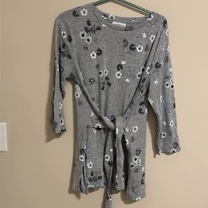 Grey with flowers. 3 quarter sleeve shirt.
